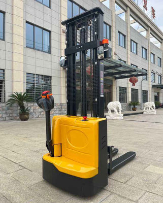 Electric Pallet Stacker with Adjustable Forks 1.5 Ton Load Capacity and DC Motor for Efficient Warehouse Operations
